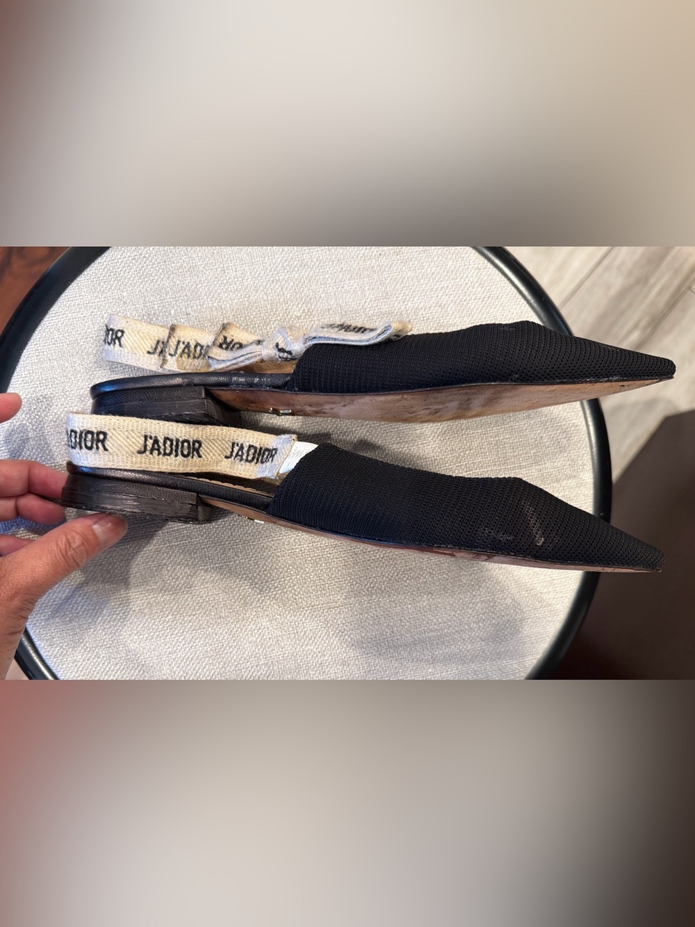 Dior Black Pointed Slingback Flats with White J'Adior Ribbon reposh size 36 - Picture 15 of 16